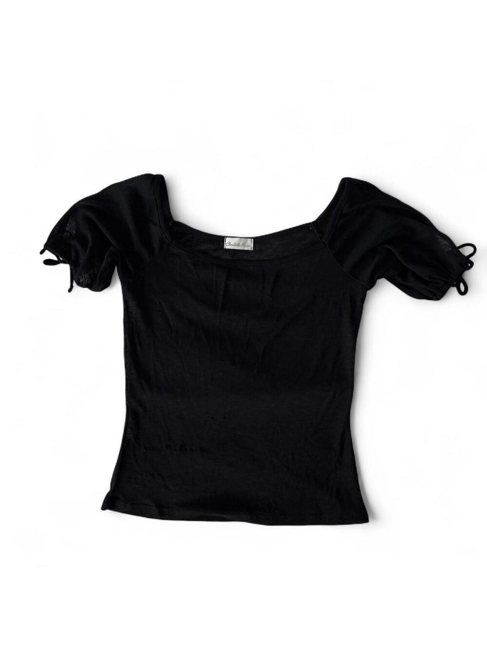 Charlotte Russe Black Semi Sheer Puff Sleeve Top Milkmaid Y2K